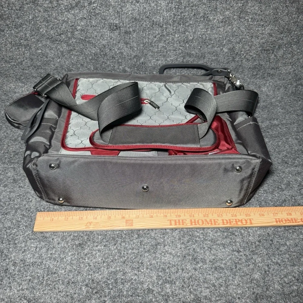 JJ Cole Gray Red Diaper Bag Tote w/ Accessories Shoulder Bag Set Messenger Bag